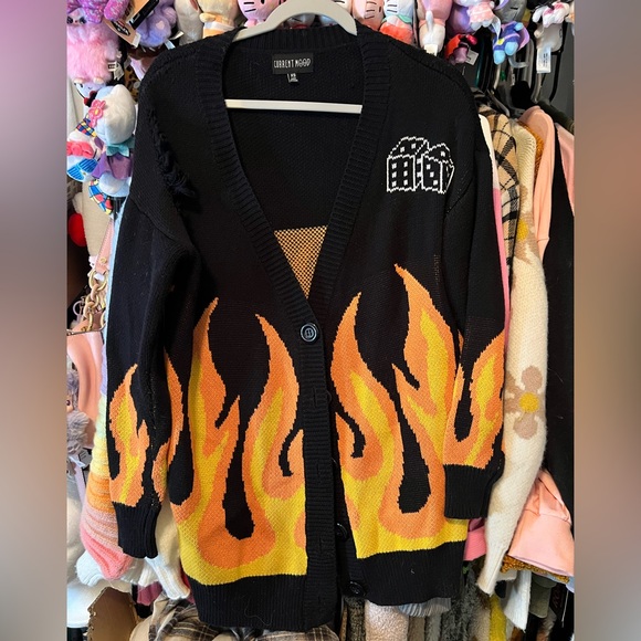 Current Mood Sweaters - Dollskill Current Mood Oversized Flame Button Cardigan